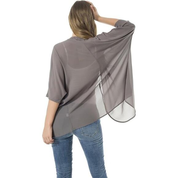 Light Short Sleeve Chiffon Cardigan Gray Large - Picture 5 of 6